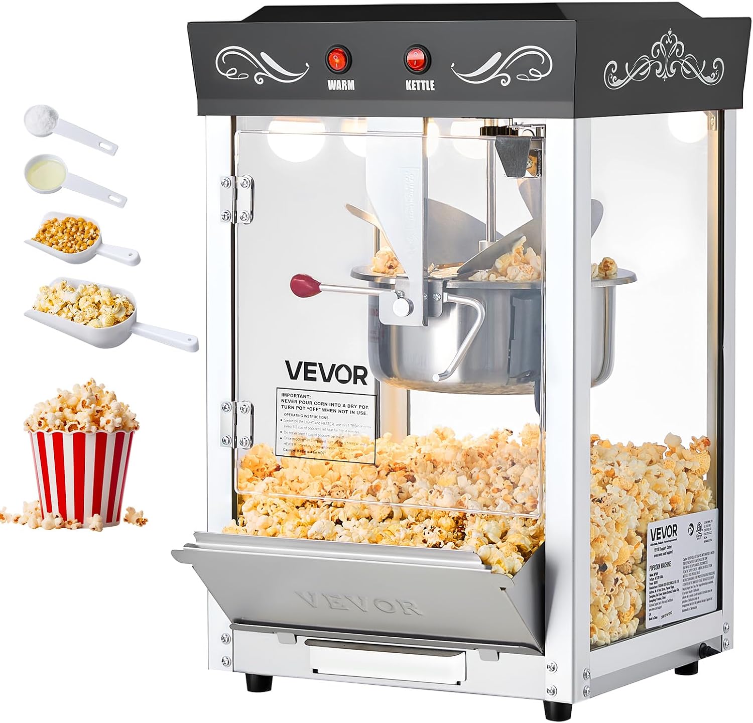 Commercial Popcorn Machine - Popcornmachine, 8oz roestvrijstalen ketel, 800W commerciële
