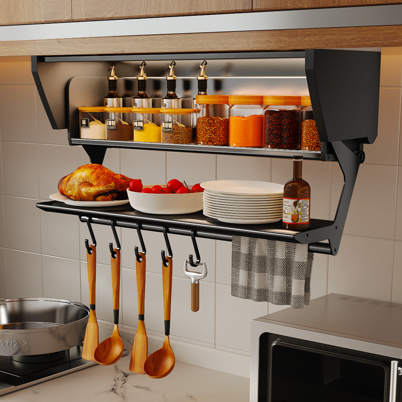 Commercial Kitchen Rack - Keuken Pull-down opvouwbare kruidenopslagplank Ruimte Aluminium